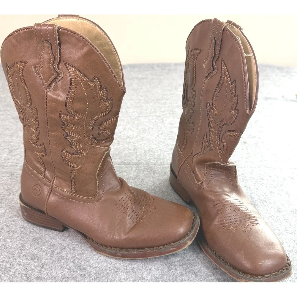 Roper Kids‎ Brown Faux Leather Western Cowboy Boots Size 3 09-018-1900-1701